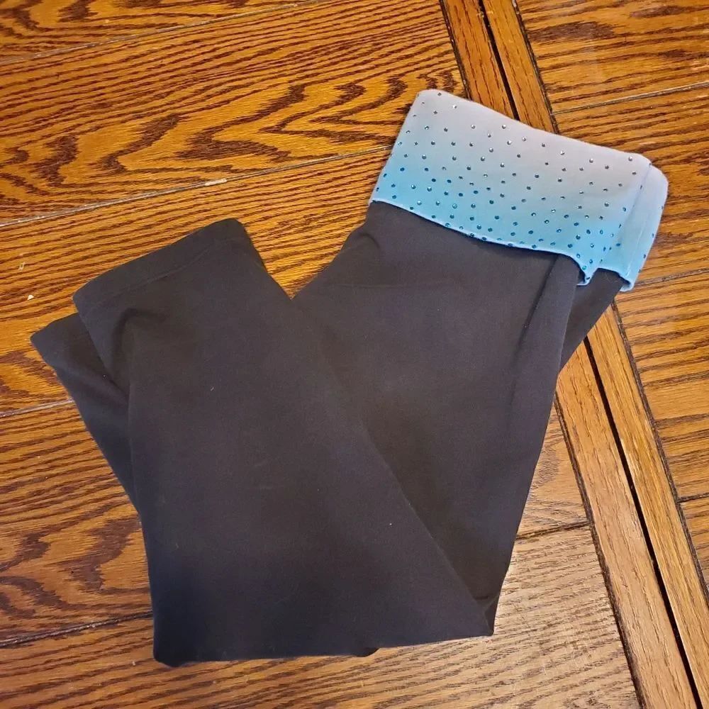 Pink Victoria's secret black w/ blue sequins waistband yoga pants XS